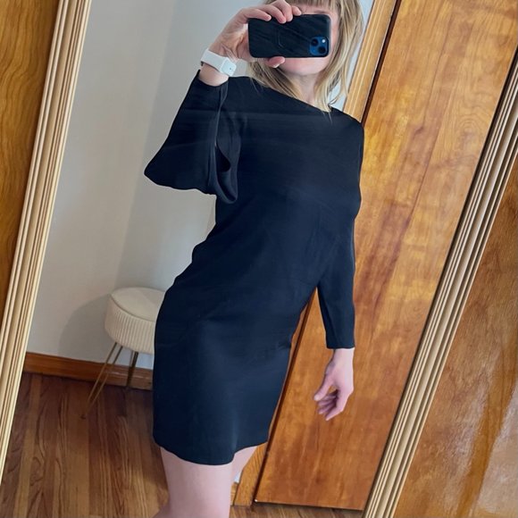 Theory black buttery silk dress with split sleeves - Picture 3 of 7